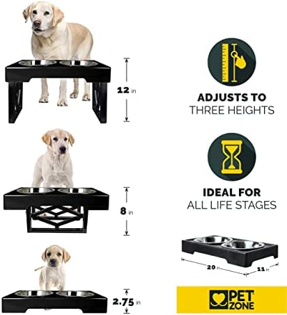 Pet Zone Designer Diner Elevated Dog Bowl Stand, 3 Adjustable Height Levels