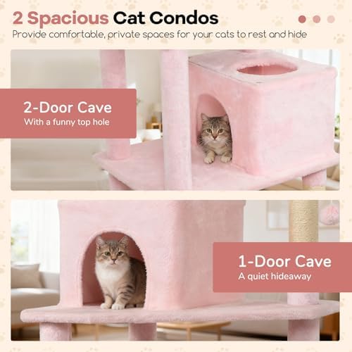 DORTALA 75" Tall Modern Cat Tree, Multi-Level Cat Tower with Large Condos, Sisal Scratching Posts, Top Perch, Hammock, Dangling Balls, Kitten Beds & Climbing Furniture for Indoor Cats (Pink)