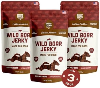 Smart Cookie 100% Wild Boar Jerky Dog Treats - Single Ingredient Hypoallergenic Training Treats for Dogs and Puppies with Sensitive Stomachs - 100% Boar Meat, Grain Free, Made in USA - 3oz (3 Pack)