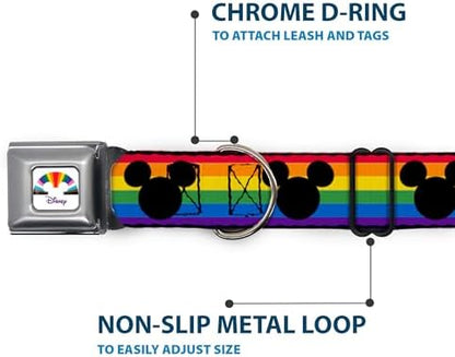 Disney Pet Collar, Dog Collar Metal Seatbelt Buckle, Mickey Mouse Ears Icon Rainbow Pride Flag, 15 to 24 Inches 1.0 Inch Wide