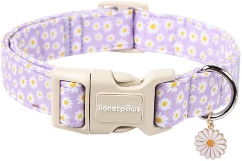 Lionet Paws Floral Dog Collar- Cute Daisy Purple Dog Collars with Plastic Buckle, Light Adjustable Dog Collars for Small Dogs