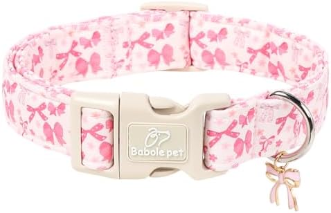 Pink Bow Dog Collar Cute Girl Dog Collars for Medium Dogs - Lightweight Adjustable Girly Spring Female Dogs Everyday Collar with Safety Buckle M
