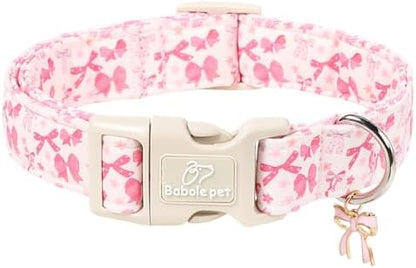 Pink Bow Dog Collar Cute Girl Dog Collars for Medium Dogs - Lightweight Adjustable Girly Spring Female Dogs Everyday Collar with Safety Buckle M