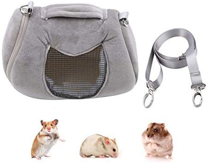 Hamster Carrier Bag Portable Outdoor Travel Handbag with Adjustable Single Shoulder Strap for Hamster Small Pets (Grey)