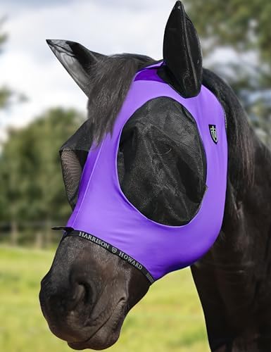Harrison Howard Horse Fly Mask with Forelock Opening Stretch Breathable and Comfortable for Horses UV -Protection Purple L