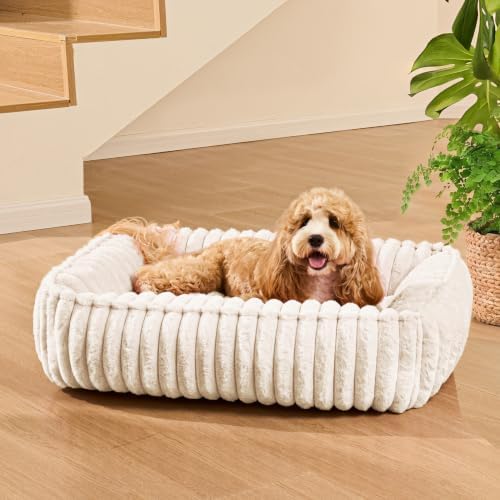 Orthopedic Large Dog Bed Calming Pet Sofa Bed 32''x24'' Ivory