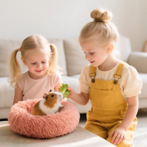 Guinea Pig Bed Soft Washable Donut-Shaped Burrowing Pet Bed for Dwarf Rabbits, Hedgehogs, Chinchillas, Ferrets, Rats Small Animal Mat for Snuggling and Playtime - Pink