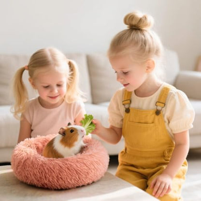 Guinea Pig Bed Soft Washable Donut-Shaped Burrowing Pet Bed for Dwarf Rabbits, Hedgehogs, Chinchillas, Ferrets, Rats Small Animal Mat for Snuggling and Playtime - Pink