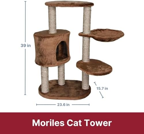 TRIXIE Moriles Brown Cat Tower with Scratching Posts, Condo, Hammock, Padded Platform, cream, Medium (17 x 24 x 39 in.)