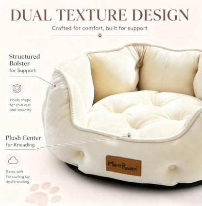 Cream Ivory Cat Bed for Indoor Cats, Removable Cushion Bed