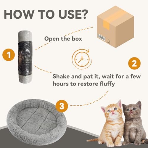 Cat Bed Mat for Indoor Cats, Soft Pet Bed with Surround Pillow, Kitten Puppy Rabbit Sleeping Self-Warming Pad, Non-Slip Cushion for Cat Tree/Crate/Window Sill, Washable, Diameter 11.81"