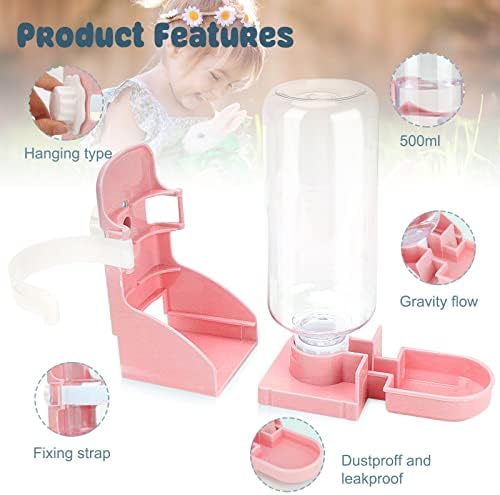 Rypet Rabbit Water Bottle No-Drip, Bunny Guinea Pig Water Dispenser(Pink)