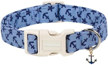 Lionet Paws Blue Dog Collar Summer Anchor Collars with Cute Anchores Pattern Pendant - Male Boy Dog Collar for Small Medium Dogs XS