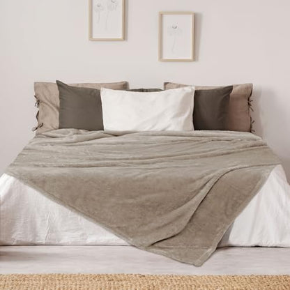 DEZ FURNISHINGS Ultra Soft Plush Fleece Throw Blanket, Double Sided Cozy Thick Warm Blanket for Sofa & Bed, Queen (90" x 92"), Taupe