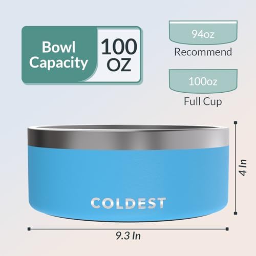 Coldest Dog Bowl - Anti Rust Metal, Non Slip, 3 Layers Insulated Stainless Steel Dog Bowls - Spill Proof & Heavy Duty - Water Bowl for Dogs, Cats & Pets, Dish Washer Safe (100 oz, Celestial Blue)