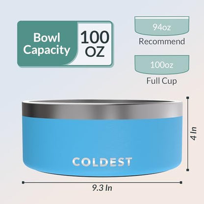 Coldest Dog Bowl - Anti Rust Metal, Non Slip, 3 Layers Insulated Stainless Steel Dog Bowls - Spill Proof & Heavy Duty - Water Bowl for Dogs, Cats & Pets, Dish Washer Safe (100 oz, Celestial Blue)