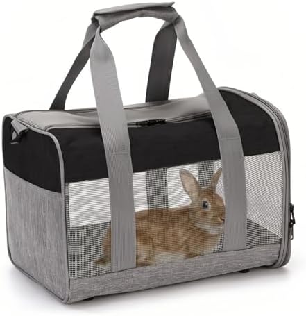 PINVNBY Bunny Carrier for Travel Camping Outdoor, Small Pet Carrier, Guinea Pig Carrier, Breathable Pet Portable Hand Bag for Hamster Rabbit Guinea Pig（Black & Gray）