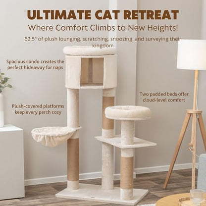 TRIXIE Aidan 53" Jute Cat Tree Tower - Posts, Hammock and Condo, Brown