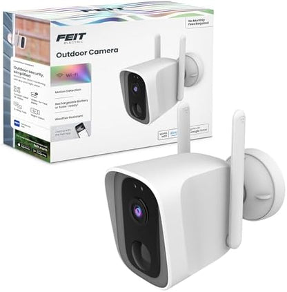 Feit Electric Outdoor Wireless Security Camera, 1080p HD, Motion Detection Alerts, Night Vision up to 30ft, Battery Powered, SD Card Storage, 2.4GHz WiFi, Mount with Magnetic Bracket