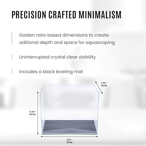 Ultum Nature Systems Ultra Clear Rimless Aquarium - Low Iron Glass Fish Tank with 45° Mitered Edges, 5mm-12mm Thick, Leveling Mat Included (3T, Tall, 3.4 Gallon)