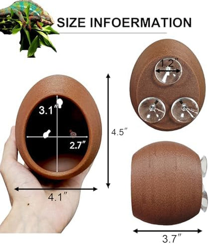 Woyrise Reptile Hide Cave Plastic Egg Shape Hideout, Gecko Hide with Strong Suction Cups Climbing Toys Reptile Shelter Sleeping Cave for Arboreal Reptiles, Frogs, Spiders Terrarium Decor - Brown