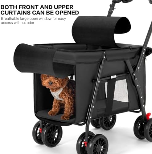Pet Stroller Cat Dog Stroller Travel Folding Pet Carriers（Black）