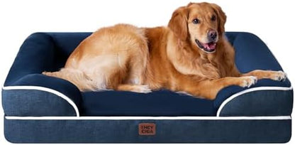 EHEYCIGA Egg-Crate Memory Foam Dog Bed, Waterproof, Navy, Large 41 x 27 x 6.5 inches, 100 lbs Capacity