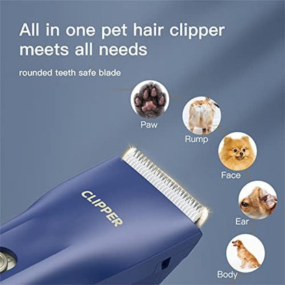 Dog Cat Home Hair Waterproof Clipper Wireless Dog Trimmer for Grooming,Blue,TS006