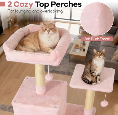 DORTALA 75" Tall Modern Cat Tree, Multi-Level Cat Tower with Large Condos, Sisal Scratching Posts, Top Perch, Hammock, Dangling Balls, Kitten Beds & Climbing Furniture for Indoor Cats (Pink)