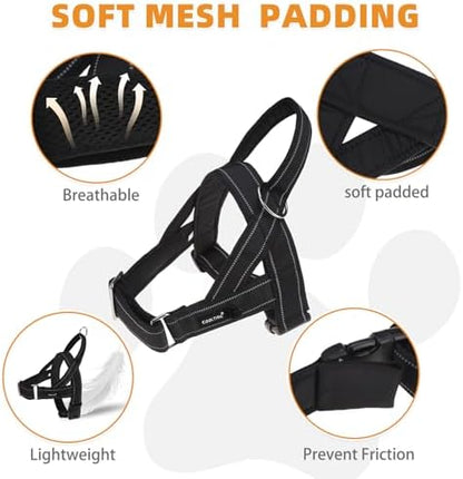 KOOLTAIL No Pull Harness Medium Size Dog with Handle, Easy Walk Puppy Vest Harness Neck & Chest Soft Paded Adjustable, Reflective Lightweight Escape Proof Breathable Mesh Pet Running Harness, Black M