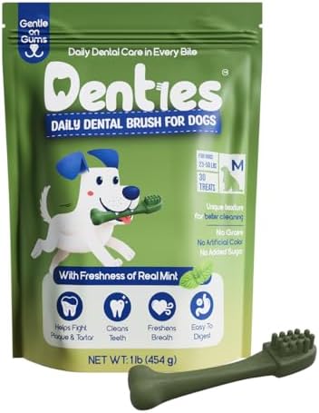 Dental Chews for Dogs–Vet Recommended Dental Dog Treats for Regular/Medium Dogs(23 to 50 lbs),Cleans Teeth, Freshens Breath,Reduce Plaque,Mint Chicken & Beef Recipe,16 oz Pack,30 Count