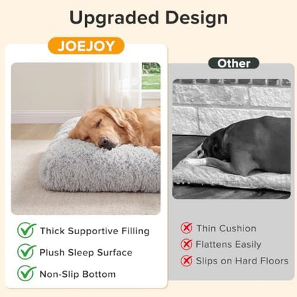 JOEJOY Large Dog Bed Crate Pad, Deluxe Plush Washable Dog Beds Fulffy Soft Kennel Pad Anti-Slip Pet Sleeping Mat for Extra Large Medium Small Dogs, 44" x 32", Grey