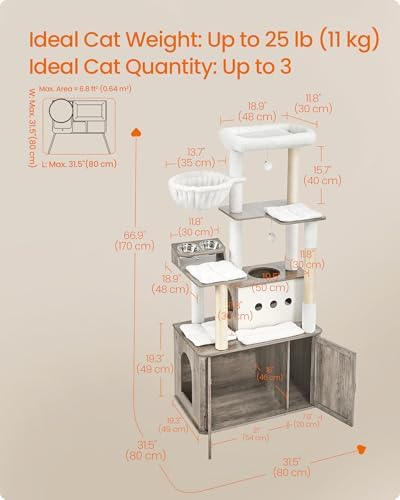 Feandrea Cat Tree, 66.9-Inch Cat Tower with Litter Box Enclosure