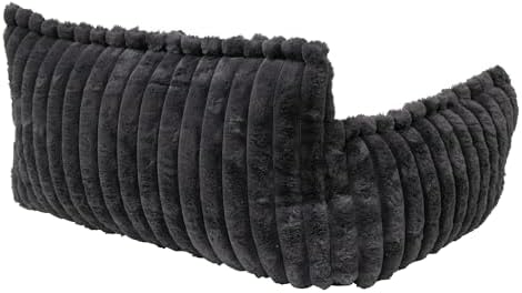 Grooved Pet Bed for Small to Medium Dogs or Cats, Soft Ribbed Corduroy-Style Polyester Fabric, Supportive Bolsters, Removable Cover, Non-Slip Base, Sofa Pet Lounger with Mini Play Cushion, Dark Gray