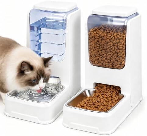 Automatic Cat Feeder, Pet Food Dispenser for Cats Dog (White)