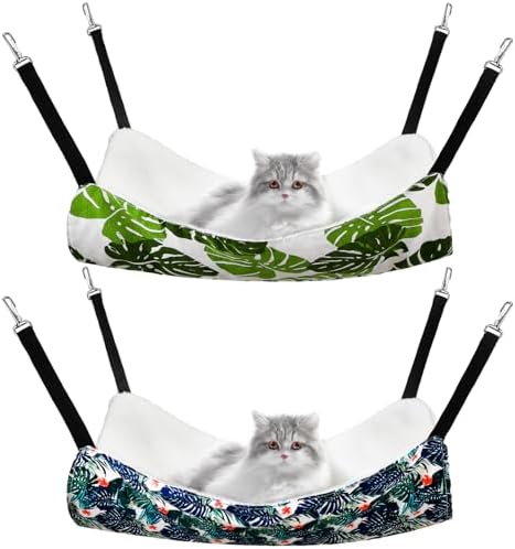 Jetec 2 Pack Cat Hammock for Cage, Monstera Leaf, L