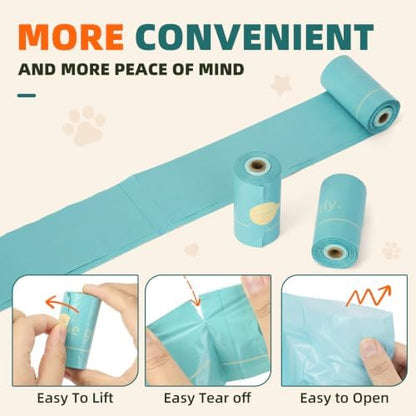 SkyNote Dog Poop Bag Rolls - Last 3 in Sky Blue Refill Reminder Waste Bag Unscented Eco-Friendly Leakproof Pet Doggie Puppy Cat Litter Bags 120 Counts for Walking Travel Home