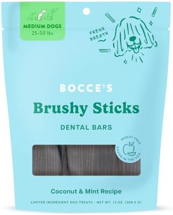 Bocce's Bakery Brushy Sticks Dog Dental Treats, Medium Breeds (13 oz)
