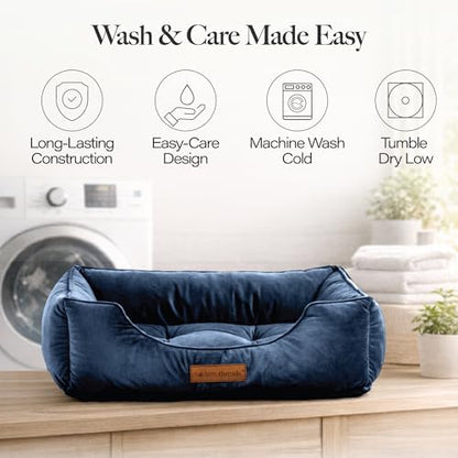 Modern Threads Luxury Dog Bed - Comfortable Tufted Velvet Cushion for Small to Large Dogs - Machine Washable - Durable & Cute Sleep Space for Pets - Pamper Your Pet with Cozy Beds - Denim