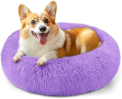 28in Large Dog Bed, Calming Donut Bed for Puppy and Kitten (Purple)