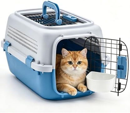 DUMOS 23" Hard-Sided Pet Carrier for Small Pets, 2 Door Cat Carrier, Blue