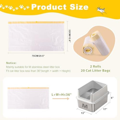 Litter Box Liners 20 Count, 29.5" x 12.6" Medium 3MIL Thicken Cat Litter Bags Tear Resistant Disposable Cat Litter Liners for M Stainless Steel Litter Box and Other Suitable Size Litter Box
