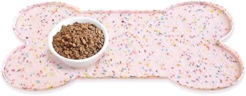 PWTAA Dog Food Mat Anti-Slip Silicone Dog Bowl Mat Thicker Pet Placemat Waterproof Cat Feeder Pad with Raised Edge Puppy Kitten Feeding Mats Suitable Small Medium-Sized Dogs Cats Eating Tray