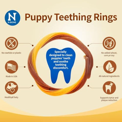 N-Bone Puppy Teething Rings, Peanunt Butter Flavor, Natural Puppy Teething Chews & Chew Treats, Helps Soothe Teething Gums, Calcium Enriched, 6 Rings
