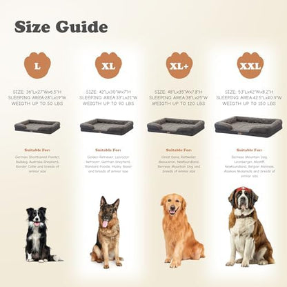 XXL Orthopedic Dog Beds Large Sized Dog - Washable Large Dog Cat Bed Waterproof, Comfort Dogs Couch Sofa with Washable Removable Cover, Pet Bed with Nonskid Bottom, 53'', Dark Grey