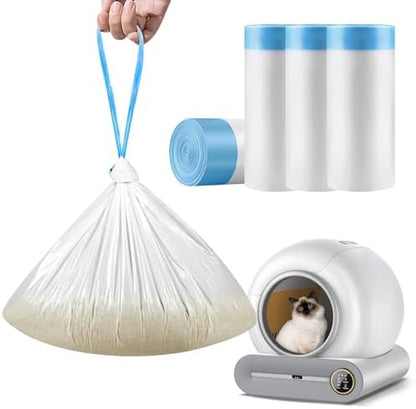 Self Cleaning Cat Litter Box Liner - 60 Counts, Drawstring Cat Litter Waste Container Bags for Self-Cleaning Litter Boxes, Durable, Tear-Resistant, Liquid-Tight