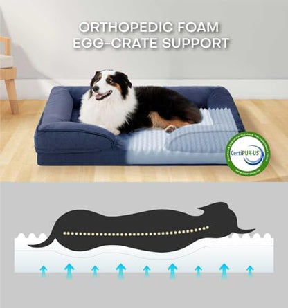 Made4pet Dog Bed Orthopedic, Dog Sofa for Small Dogs Supportive Foam Pet Cushions Bed with Washable Removable Cover, Egg-Crate Foam, Waterproof Lining Bottom, Blue, 30 * 20 * 6.5 Inch