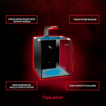 Aquatop Vertical Bowfront Glass Aquarium, 5-Gallon – All-in-One Tank with Filter and LED Light, High Clarity Glass for Freshwater & Saltwater