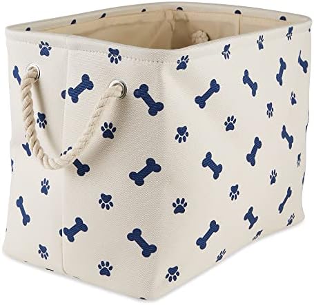 Bone Dry Pet Storage Collection Paw and Bone Print, Small Rectangle, 14x8x9", Nautical Blue