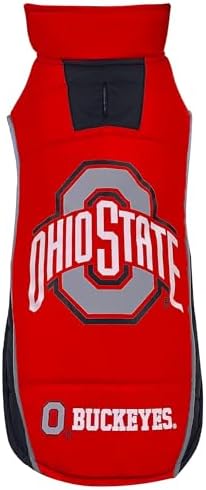 NCAA Ohio State Buckeyes Puffer Vest for Dogs & Cats, Size Large. Warm, Cozy, and Waterproof Dog Coat, for Small and Large Dogs/Cats. Best NCAA Licensed PET Warming Sports Jacket
